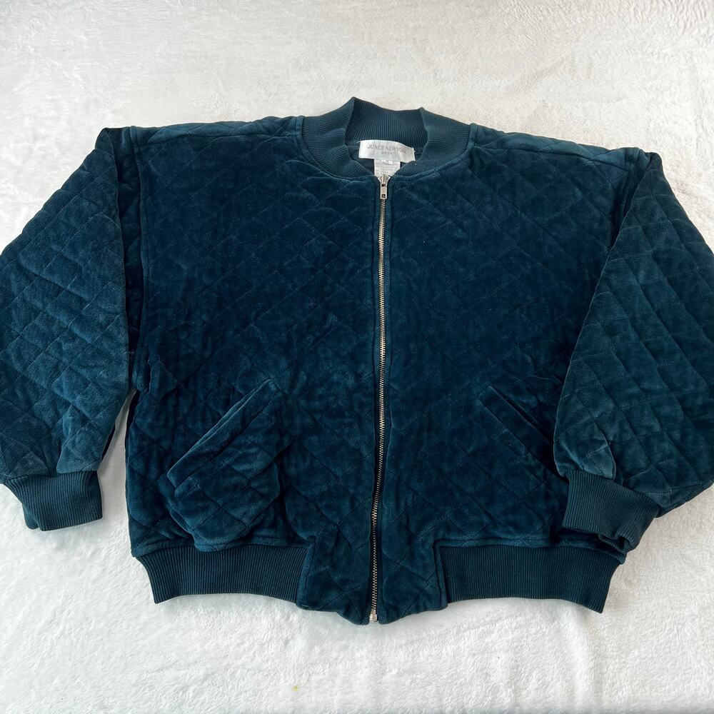 Jones New York Sport quilted velour Vintage women’s Jacket size Small Green
